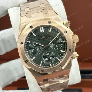 Audemars Piguet 26470OR Yeşil Kadranlı Kronograf Rose Gold Kauçuk II Super Clone ETA Saat kırp kapak
