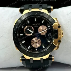Tissot T-Race Siyah Altın Kronograf Kauçuk Super Clone ETA Saat kırp kapak