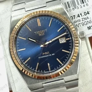 Tissot PRX Mavi Altın Fluted Çift Renk Super Clone ETA Saat kırp kapak