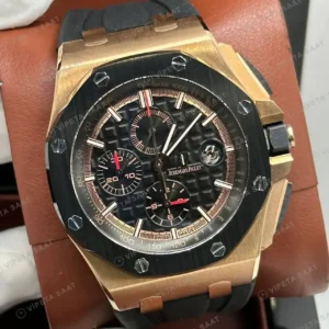Audemars Piguet 26401OR Siyah Kadranlı Skeleton Kronograf Rose Gold Kauçuk Super Clone ETA Saat kırp kapak