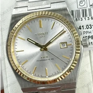 Tissot PRX Gümüş Altın Fluted Bezel Super Clone ETA Saat kırp kapak