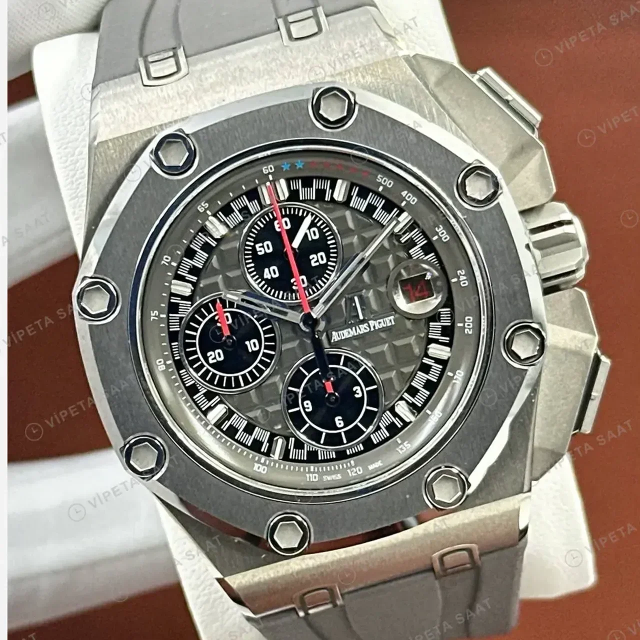 Audemars Piguet 26401ST Gri Kadranlı Skeleton Kronograf Kauçuk Super Clone ETA Saat kırp kapak