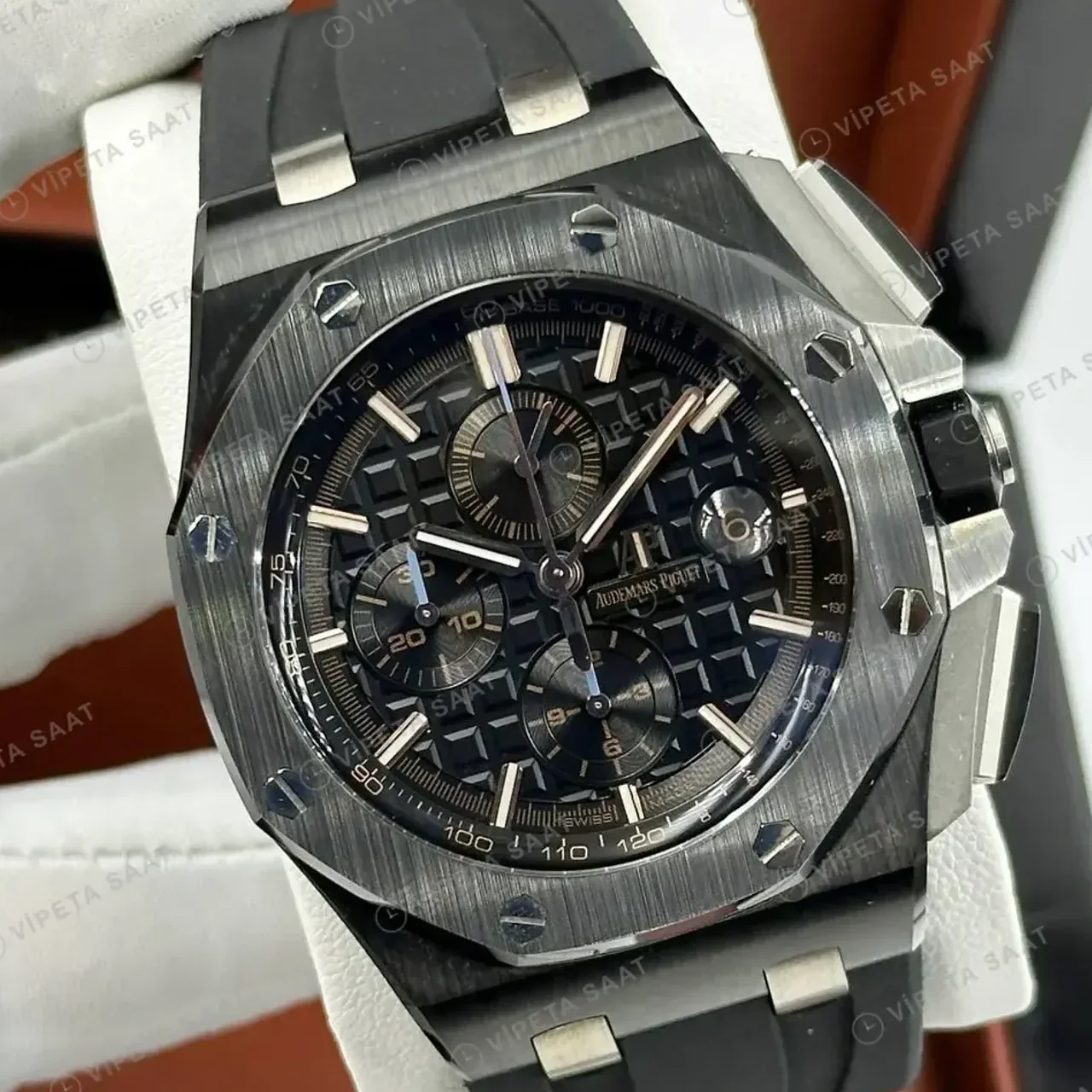 Audemars Piguet 26401CE Siyah Kadranlı Skeleton Kronograf Seramik Kauçuk Super Clone ETA Saat kırp kapak