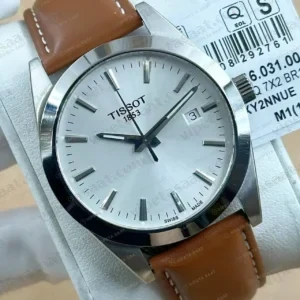 Tissot Gentleman Gümüş Kadran Kahve Deri Super Clone ETA Saat kırp kapak