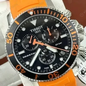 Tissot Seastar Siyah Kronograf Turuncu Kauçuk Super Clone ETA Saat kırp kapak