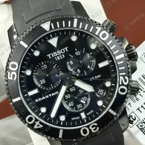 Tissot Seastar Siyah Kronograf Kauçuk Super Clone ETA Saat kırp kapak