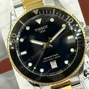 Tissot Seastar Siyah Kadran Altın Çift Renk Super Clone ETA Saat kırp kapak