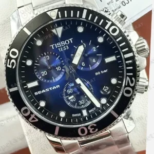 Tissot Seastar Mavi Kronograf Çelik Dalış Bileklik Super Clone ETA Saat kırp kapak