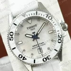 Tissot Seastar Gümüş Kadran Beyaz Kauçuk Super Clone ETA Saat kırp kapak
