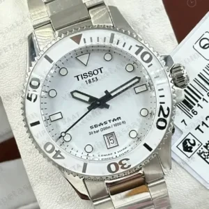 Tissot Seastar Beyaz Kadran Çelik Dalış Super Clone ETA Saat kırp kapak