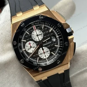 Audemars Piguet 26470OR Siyah Kadranlı Kronograf Rose Gold Kauçuk II Super Clone ETA Saat kırp kapak