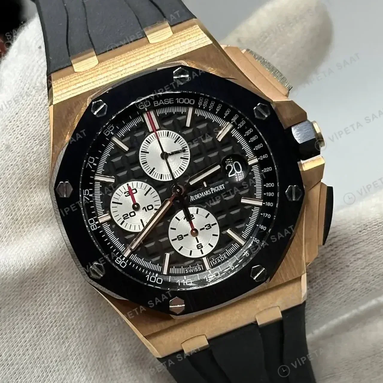 Audemars Piguet 26470OR Siyah Kadranlı Kronograf Rose Gold Kauçuk II Super Clone ETA Saat kırp kapak