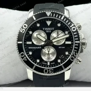 Tissot Seastar Siyah Kronograf Gri Kauçuk Super Clone ETA Saat kırp kapak