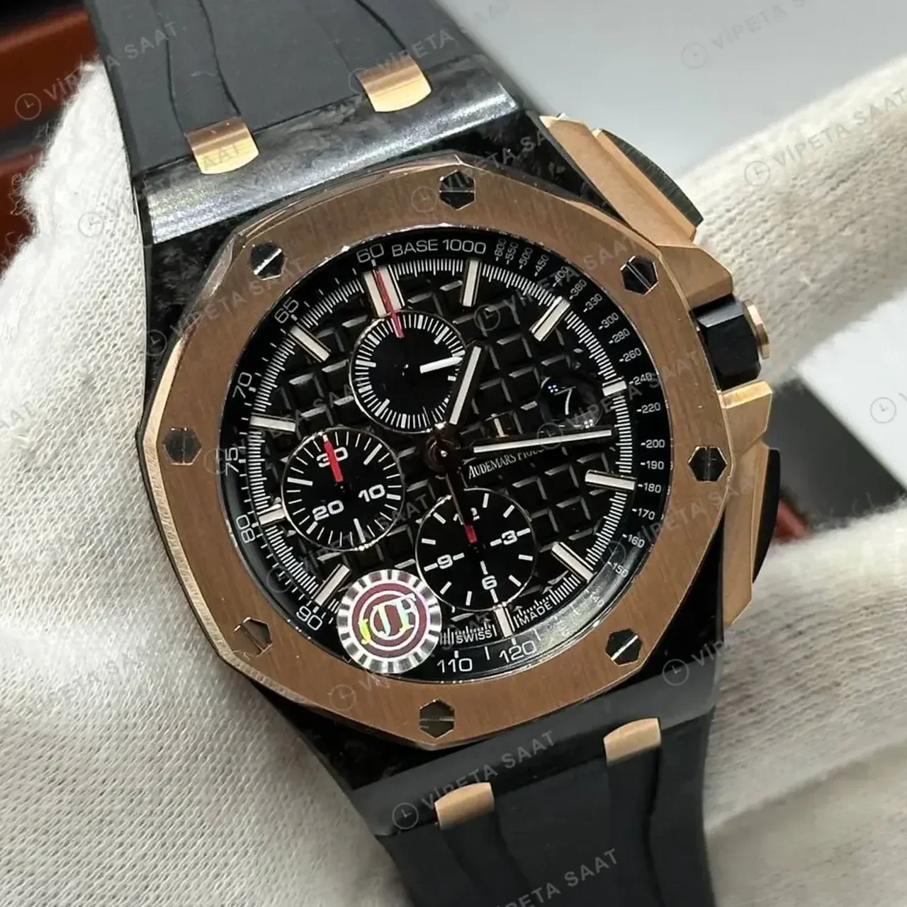 Audemars Piguet 26470OR Siyah Kadranlı Kronograf Rose Gold Kauçuk Klasik Super Clone ETA Saat kırp kapak