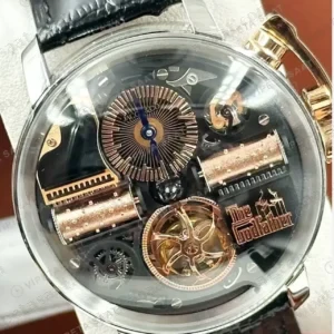 Jacob Co Opera Siyah Skeleton Deri Super Clone ETA Saat kırp kapak
