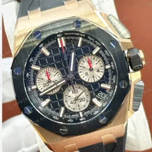 Audemars Piguet 26470OR Siyah Kadranlı Kronograf Rose Gold Kauçuk Klasik II Super Clone ETA Saat kırp kapak