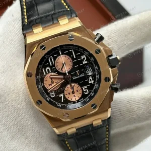 Audemars Piguet 26470OR Siyah Kadranlı Kronograf Rose Gold Deri Super Clone ETA Saat kırp kapak