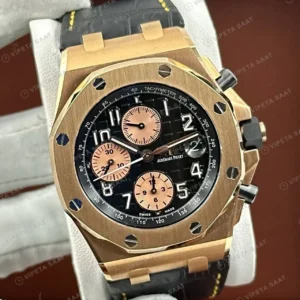 Audemars Piguet 26470OR Siyah Kadranlı Kronograf Rose Gold Kauçuk IV Super Clone ETA Saat kırp kapak