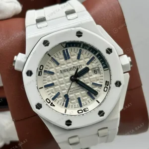 Audemars Piguet 15710CE Beyaz Kadranlı Dalış Seramik Kauçuk Super Clone ETA Saat kırp kapak
