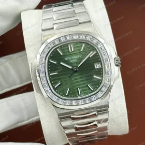 Patek Philippe Nautilus 5711 40 mm Yeşil Kadran Baget Taşlı Super Clone ETA Saat kırp kapak