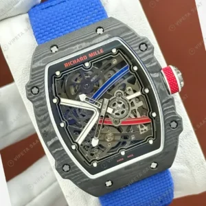 Richard Mille 47 mm rm 67 02 extra flat ogier fransa siyah karbon mavi kumas kordon Super Clone ETA Saat kırp kapak