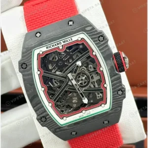 Richard Mille 47 mm rm 67 02 extra flat italy italya siyah karbon yesil kirmizi kumas kordon Super Clone ETA Saat kırp kapak