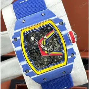 Richard Mille 47 mm rm 67 02 extra flat fernando alonso mavi kasa sari kirmizi kadran kumas kordon Super Clone ETA Saat kırp kapak