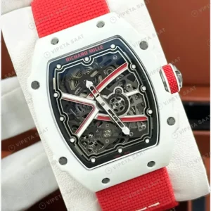 Richard Mille 47 mm rm 67 02 extra flat charles leclerc monako beyaz kasa kirmizi kumas kordon Super Clone ETA Saat kırp kapak