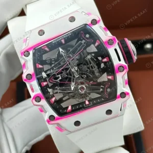 Richard Mille 47 mm rm 38 02 bubba watson tourbillon beyaz seramik pembe detay kaucuk Super Clone ETA Saat kırp kapak