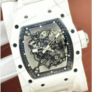 Richard Mille RM 055 42 mm Beyaz Şeffaf Skeleton Parlak Kauçuk Super Clone ETA Saat kırp kapak