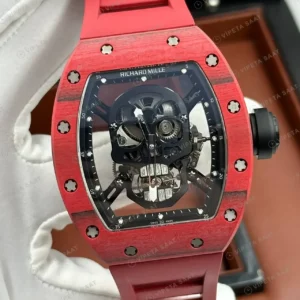Richard Mille RM 052 42 mm Kırmızı Kurukafa Skeleton Kauçuk Super Clone ETA Saat kırp kapak