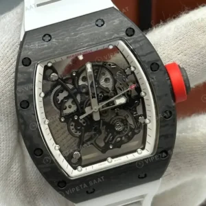 Richard Mille RM 055 42 mm Bubba Watson Karbon Beyaz Çerçeve Skeleton Beyaz Kordon Super Clone ETA Saat kırp kapak