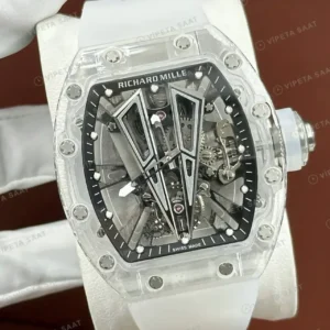Richard Mille RM 055 42 mm Beyaz Şeffaf Skeleton Kauçuk Super Clone ETA Saat kırp kapak