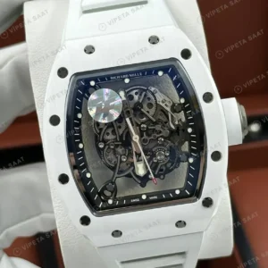 Richard Mille RM 055 42 mm Beyaz Skeleton Kauçuk Super Clone ETA Saat kırp kapak