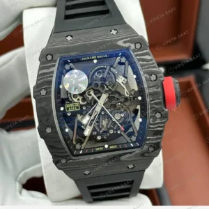 Richard Mille 50 mm rm 35 02 rafael nadal siyah karbon kirmizi detay kaucuk Super Clone ETA Saat kırp kapak
