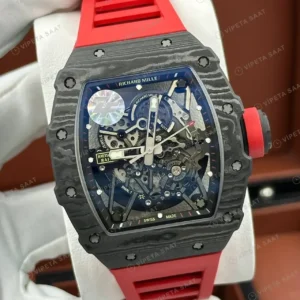 Richard Mille 50 mm rm 35 02 rafael nadal siyah karbon kasa kirmizi kaucuk Super Clone ETA Saat kırp kapak
