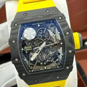 Richard Mille 50 mm rm 35 02 rafael nadal siyah karbon beyaz detay sari kaucuk Super Clone ETA Saat kırp kapak