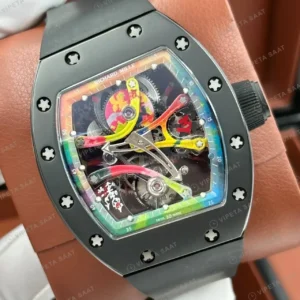 Richard Mille 42 mm rm 68 01 kongo grafiti tourbillon siyah kasa duz kaucuk Super Clone ETA Saat kırp kapak
