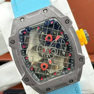 Richard Mille RM 27-04 48 mm Rafael Nadal Grid Tourbillon Kırmızı Detay Mavi Kauçuk Super Clone ETA Saat kırp kapak