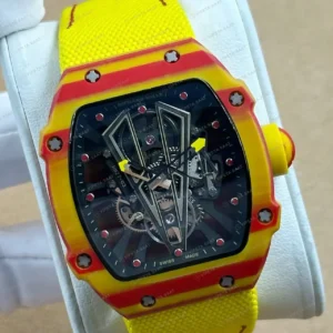 Richard Mille RM 27-03 48 mm Tourbillon Rafael Nadal Sarı Kırmızı Kasa Sarı Kumaş Kordon Super Clone ETA Saat kırp kapak