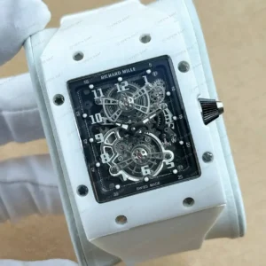 Richard Mille RM 17-01 47 mm Tourbillon Ekstra Düz Beyaz Kasa Rakamlı Kauçuk Super Clone ETA Saat kırp kapak