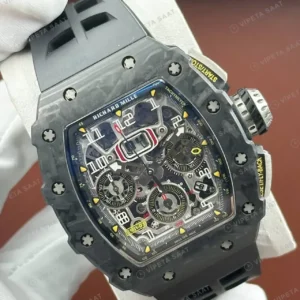 Richard Mille RM 11-03 50 mm Otomatik Flyback Kronograf Siyah Karbon Skeleton Kauçuk Super Clone ETA Saat kırp kapak