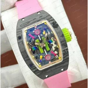 Richard Mille RM 07-03 45 mm Bonbon Renkli Siyah Kasa Pembe Yeşil Taç Kauçuk Super Clone ETA Saat kırp kapak