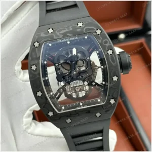 Richard Mille RM 052 42 mm Siyah Kurukafa Skeleton Kauçuk Super Clone ETA Saat kırp kapak