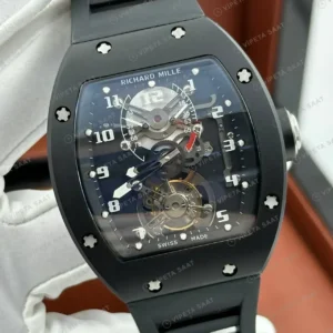 Richard Mille RM 003 48 mm Tourbillon Dual Time Siyah Kasa Rakamlı Skeleton Kauçuk Super Clone ETA Saat kırp kapak