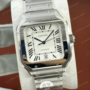 Cartier Santos 40 mm WSSA0018 Beyaz Kadran Celik Duz Super Clone ETA Saat kırp kapak