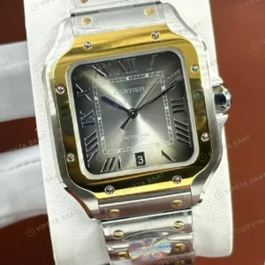 Cartier Santos 40 mm W2SA0007 Gri Kadran Cift Renk Super Clone ETA Saat kırp kapak