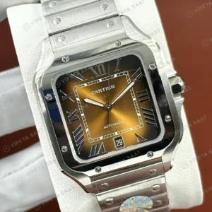 Cartier Santos 40 mm W2SA0007 Kahve Kadran Cift Renk Super Clone ETA Saat kırp kapak