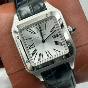 Cartier Santos-Dumont 43.5 mm WSSA0022 Santos Dumont Beyaz Kadran Deri Klasik Super Clone ETA Saat kırp kapak