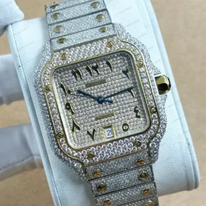 Cartier Santos 40 mm W2SA0007 Elmas Tasli Pave Cift Renk Super Clone ETA Saat kırp kapak